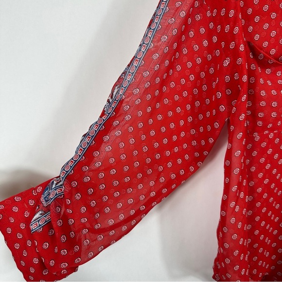 Free People FP Easy Rider Anthropologie Red Paisley Bandana Sheer Blouse Top - Picture 8 of 12